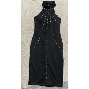 Entry Women's Size Small Halter Neck Studded Bodycon Midi Dress Black